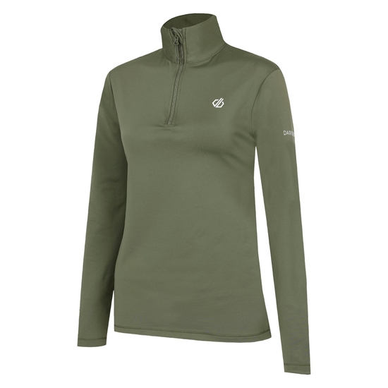 Sous-couche Femme stretch extensible et légère Lowline II avec ouverture 1/2 zip Olive Verte