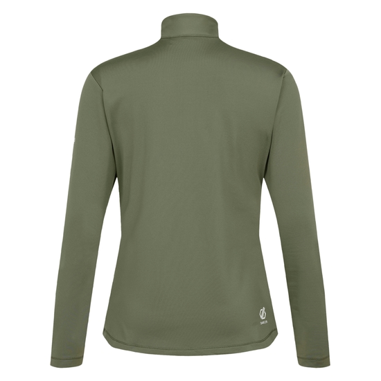 Sous-couche Femme stretch extensible et légère Lowline II avec ouverture 1/2 zip Olive Verte