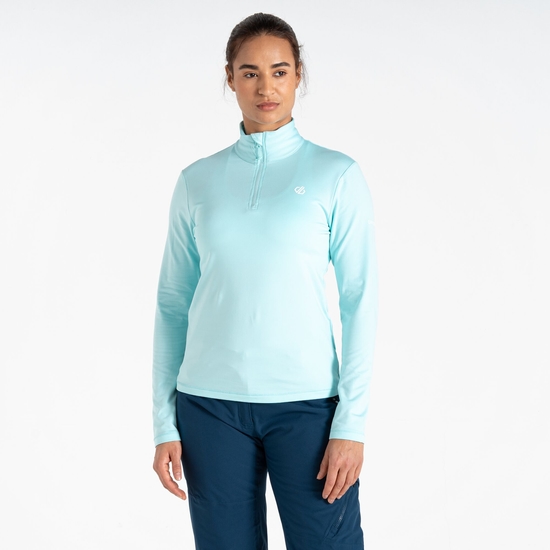 Sous-couche Femme stretch extensible et légère Lowline II avec ouverture 1/2 zip Bleu Clair