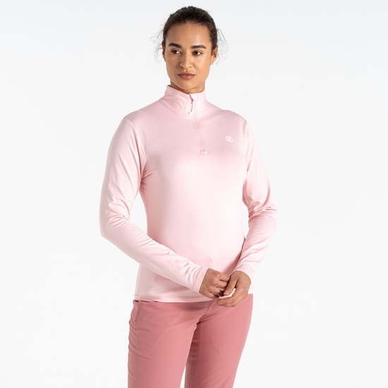 Sous-couche Femme stretch extensible et légère Lowline II avec ouverture 1/2 zip Rose