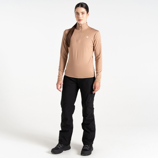 Sous-couche Femme stretch extensible et légère Lowline II avec ouverture 1/2 zip Beige