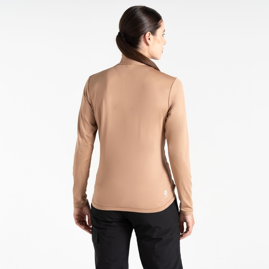 Sous-couche Femme stretch extensible et légère Lowline II avec ouverture 1/2 zip Beige