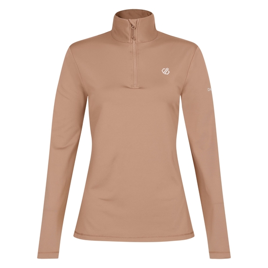 Sous-couche Femme stretch extensible et légère Lowline II avec ouverture 1/2 zip Beige