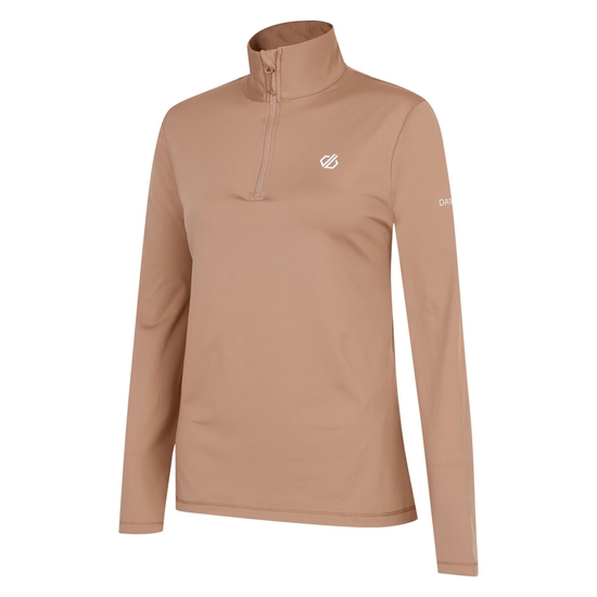 Sous-couche Femme stretch extensible et légère Lowline II avec ouverture 1/2 zip Beige