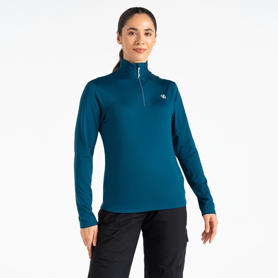 Sous-couche Femme stretch extensible et légère Lowline II avec ouverture 1/2 zip Bleu Cyan