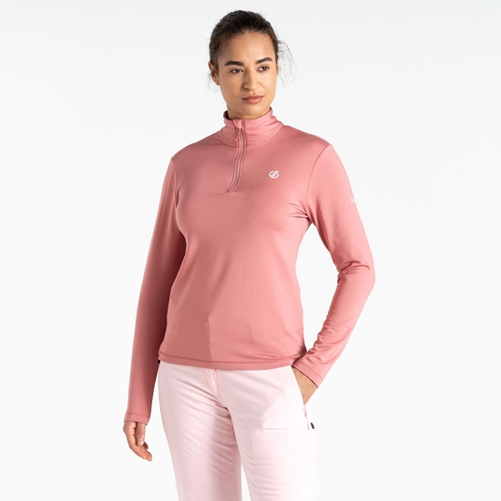 Sous-couche Femme stretch extensible et légère Lowline II avec ouverture 1/2 zip Rose Poussiéreux