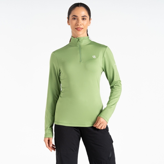 Sous-couche Femme stretch extensible et légère Lowline II avec ouverture 1/2 zip Vert Sauge