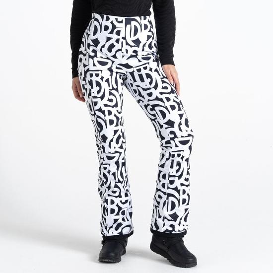 Women's Upshill Ski Pant Black White Graffiti Print