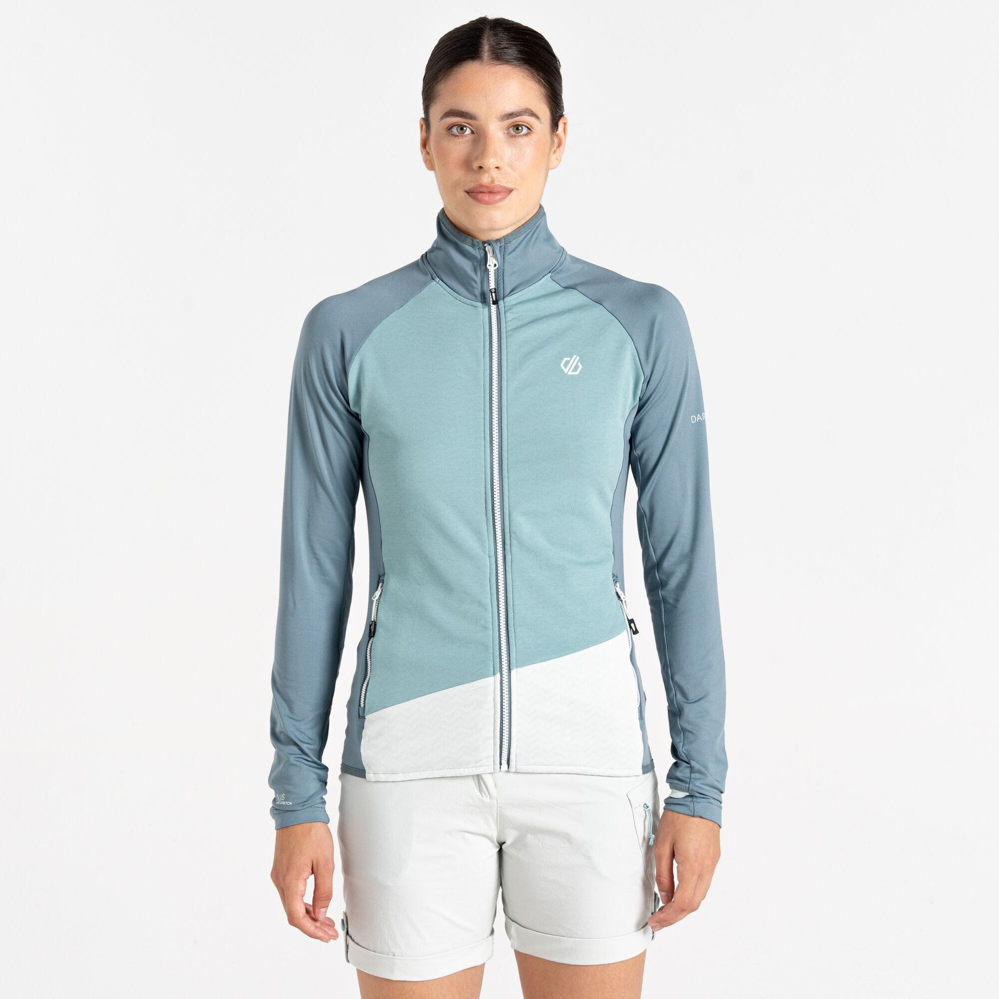 Dare 2b Women's Emerging Core Stretch Midlayer Element Grey & Aquifer, Size: 12