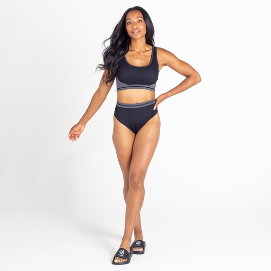 Women s Don t Sweat It Recycled Bikini Bottoms Black Charcoal Grey