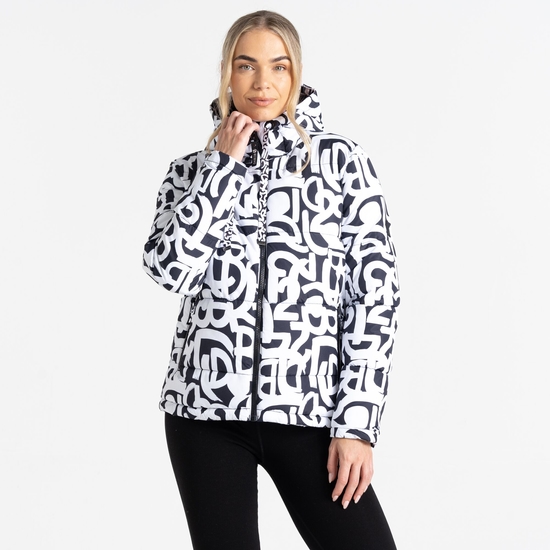 Women's Society Padded Jacket Black White Graffiti Print