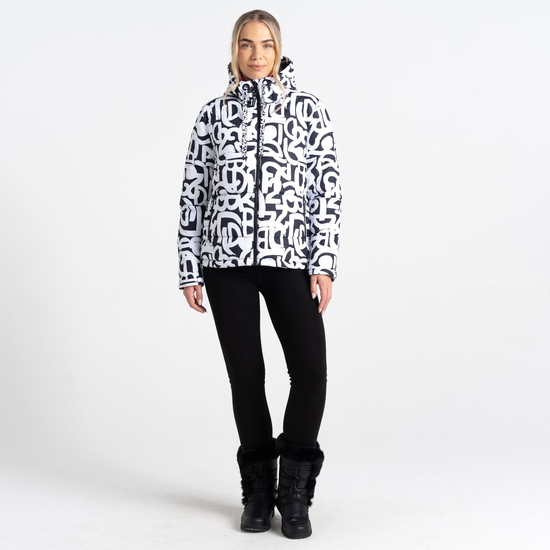Women's Society Padded Jacket Black White Graffiti Print
