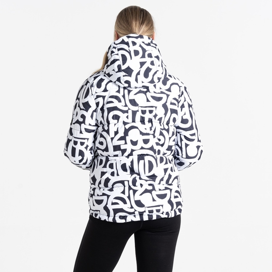 Women's Society Padded Jacket Black White Graffiti Print