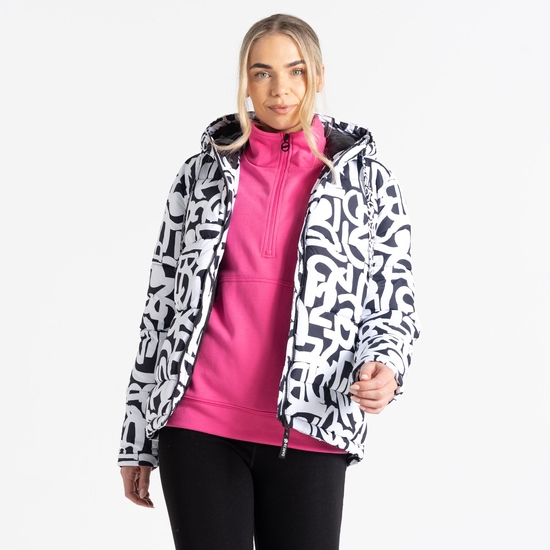 Women's Society Padded Jacket Black White Graffiti Print