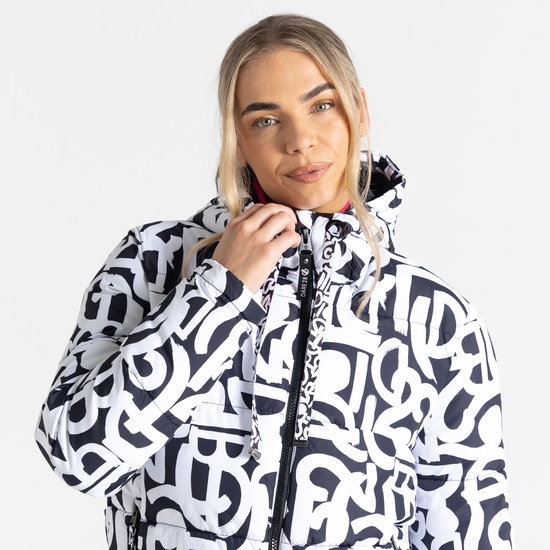 Women's Society Padded Jacket Black White Graffiti Print