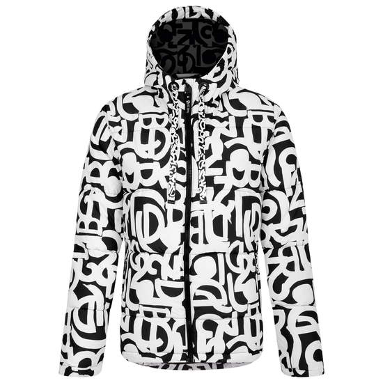 Women's Society Padded Jacket Black White Graffiti Print