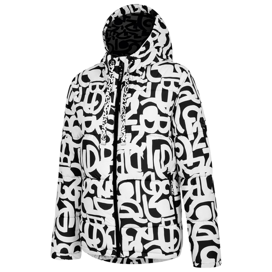Women's Society Padded Jacket Black White Graffiti Print