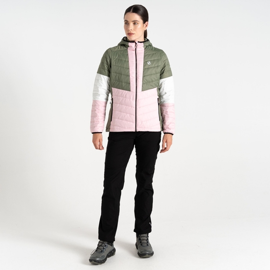 Damen Lively wattierte Jacke Olivgrün & Rosa