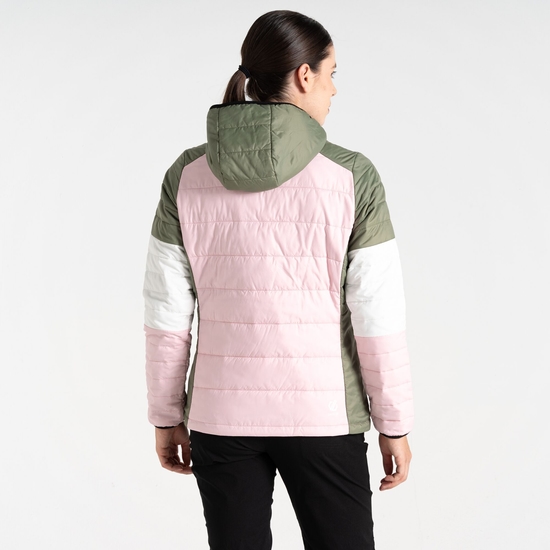 Damen Lively wattierte Jacke Olivgrün & Rosa