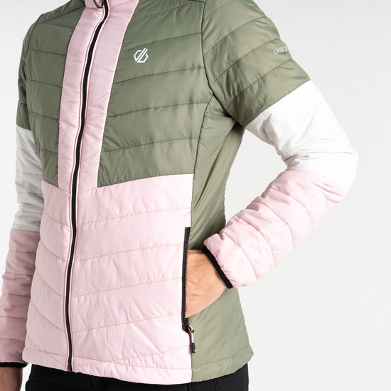 Damen Lively wattierte Jacke Olivgrün & Rosa