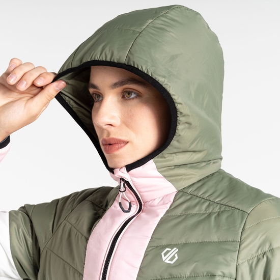 Damen Lively wattierte Jacke Olivgrün & Rosa