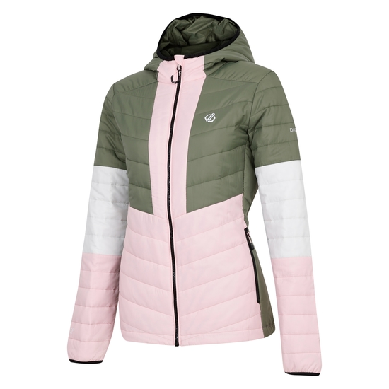 Damen Lively wattierte Jacke Olivgrün & Rosa