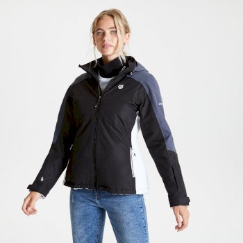 women s radiate waterproof insulated hooded ski jacket black ebony grey