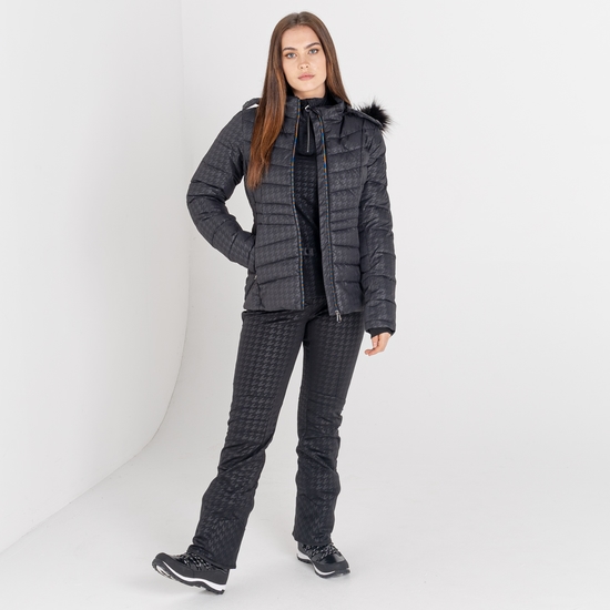 Women s Glamorize II Waterproof Ski Jacket Black Dogtooth Print Dare2B ROW