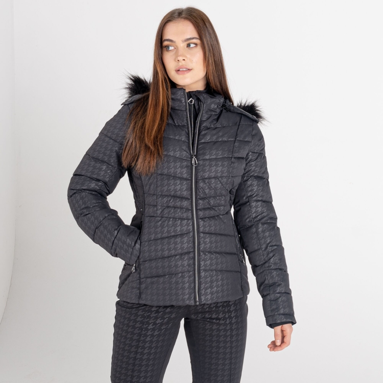 Women s Glamorize II Waterproof Ski Jacket Black Dogtooth Print