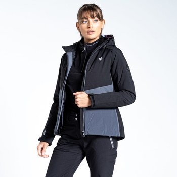 Women's Equalise Heated Recycled Ski Jacket Black Ebony Grey