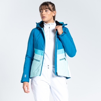 Women's Equalise Heated Recycled Ski Jacket Dark Methyl Aruba Blue