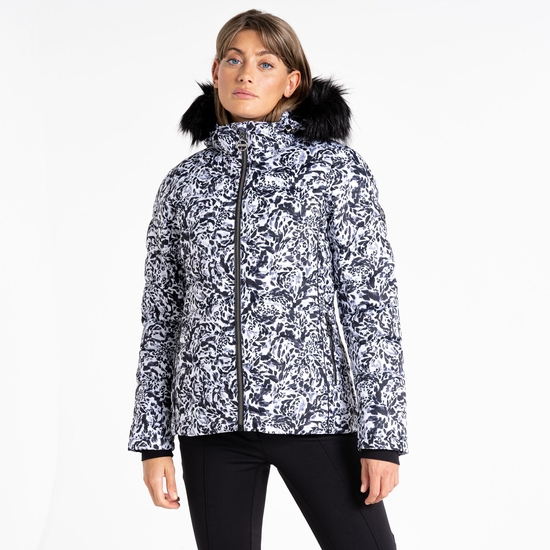 Women's Glamorize III Padded Ski Jacket Black White Leopard Print