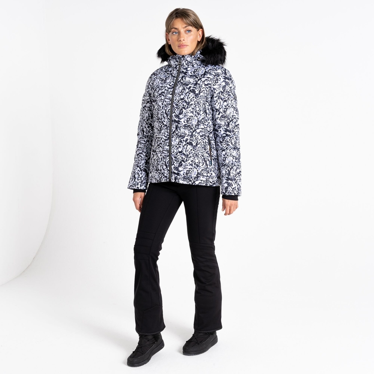 Women s Glamorize III Padded Ski Jacket Black White Leopard Print