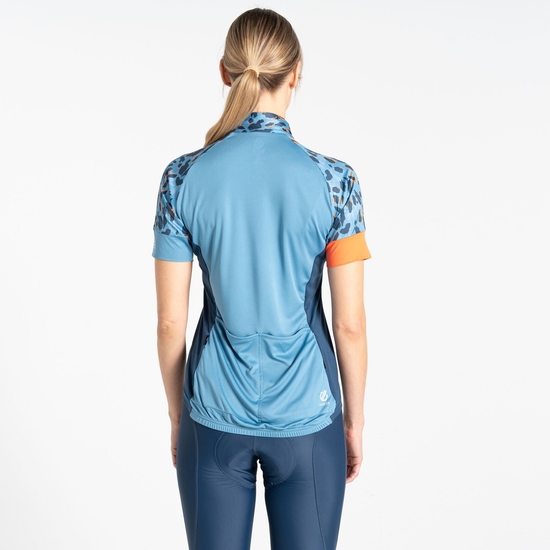 Women's Follow Through Cycling Jersey Niagara Blue Animal Print