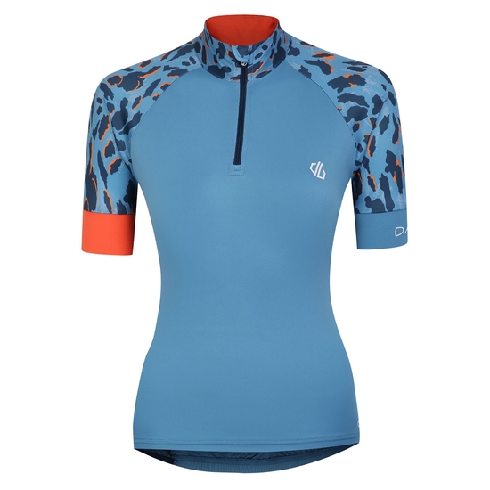 Women's Follow Through Cycling Jersey Niagara Blue Animal Print