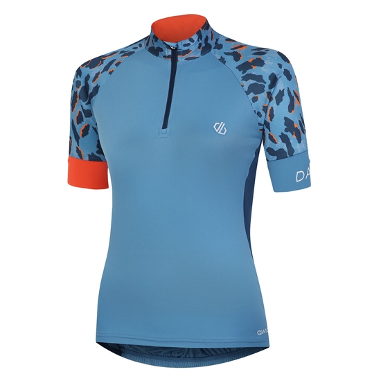 Women's Follow Through Cycling Jersey Niagara Blue Animal Print