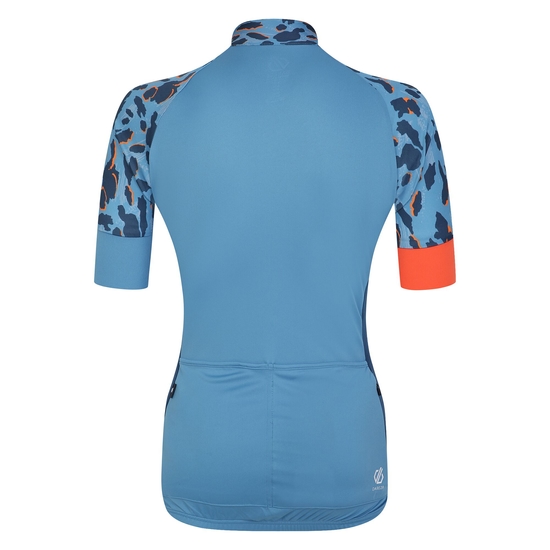 Women's Follow Through Cycling Jersey Niagara Blue Animal Print