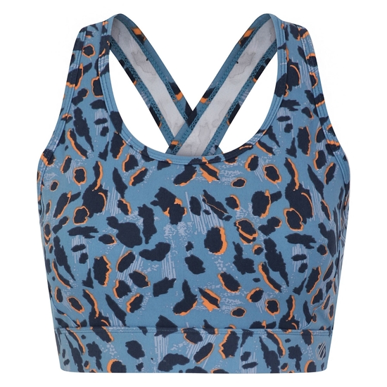 Women's Swift II Sports Bra Niagara Blue Animal Print