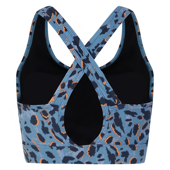 Women's Swift II Sports Bra Niagara Blue Animal Print