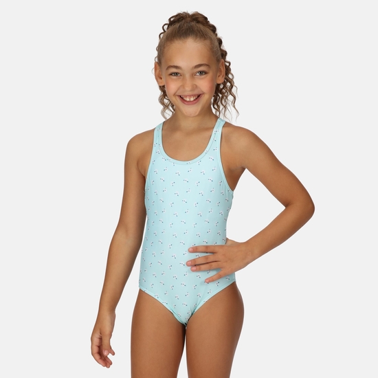 Kids' Katrisse Swimming Costume - Aqua Blue Ditsy Floral