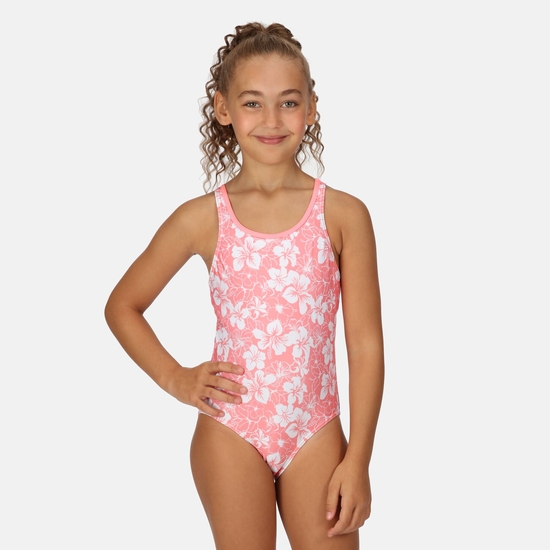 Kids' Katrisse Swimming Costume - Shell Pink Hibiscus
