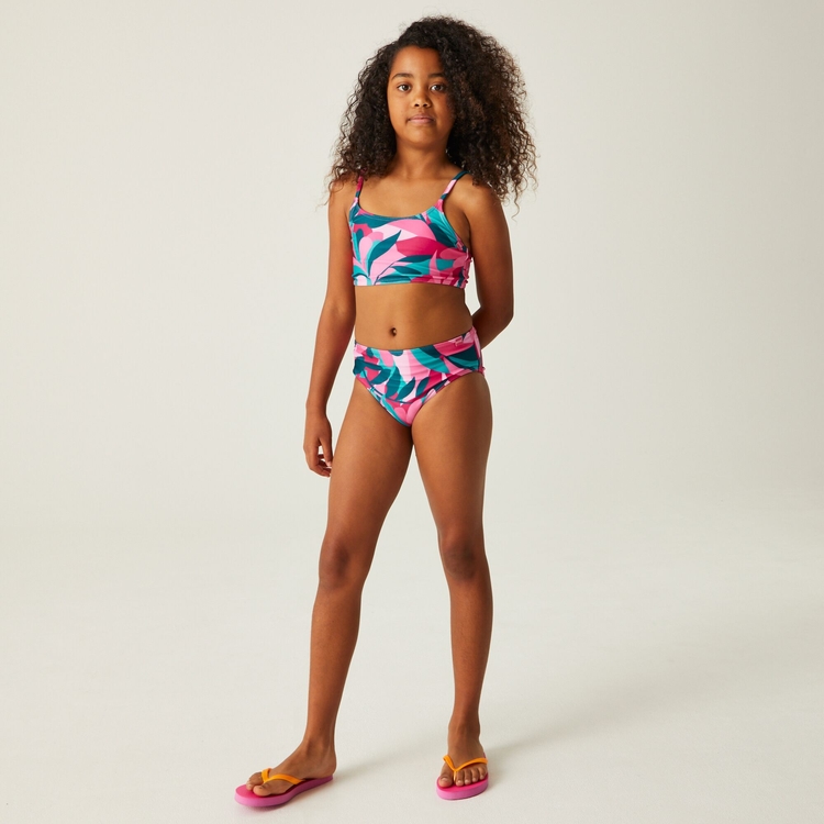 Kids Dakaria II Bikini Set Tahoe Blue Tropical Leaf Print Regatta UK