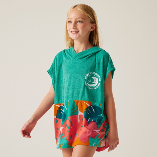 Kids' Towel Robe II Turquoise/Tropical Leaf