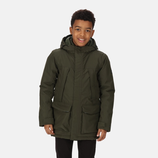 Kids Paddrick Waterproof Parka Jacket Dark Khaki Regatta UK