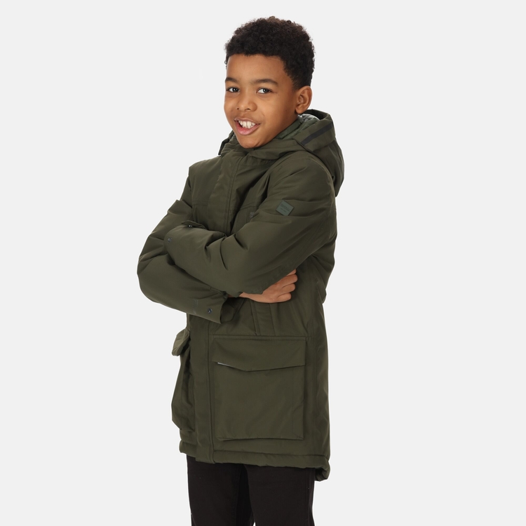 Kids Paddrick Waterproof Parka Jacket Dark Khaki Regatta UK