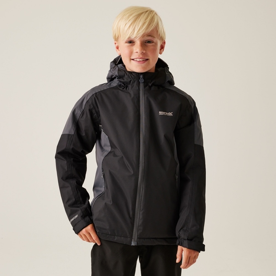 Kids Hurdle V Waterproof Jacket Black Seal Grey Regatta IE