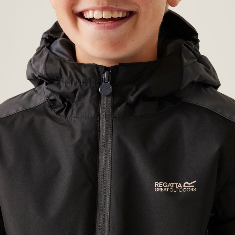 Kids Hurdle V Waterproof Jacket Black Seal Grey Regatta UK
