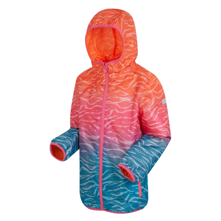 Kids Printed Lever Packaway Waterproof Jacket Satsuma Ombre Print