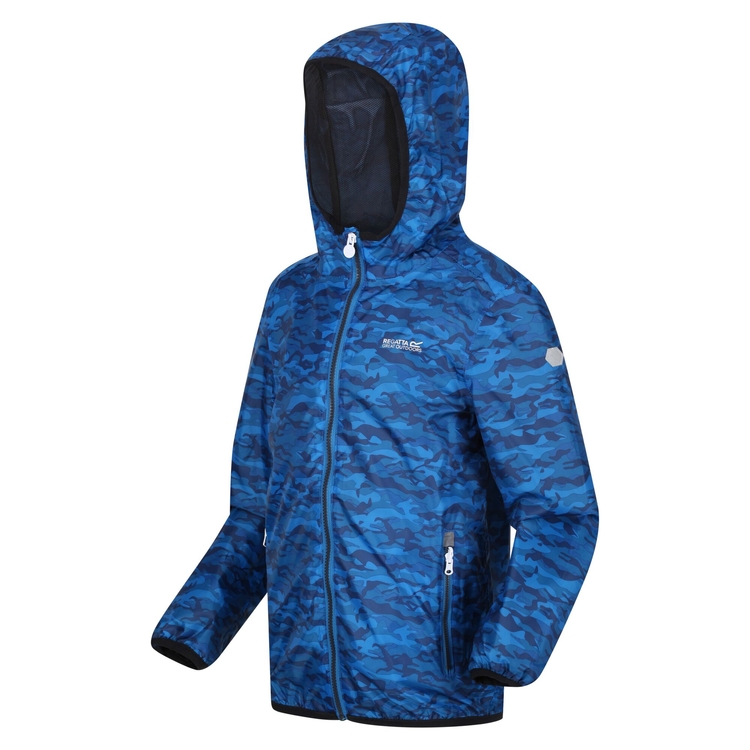 Kids Printed Lever Packaway Waterproof Jacket Imperial Blue Camo