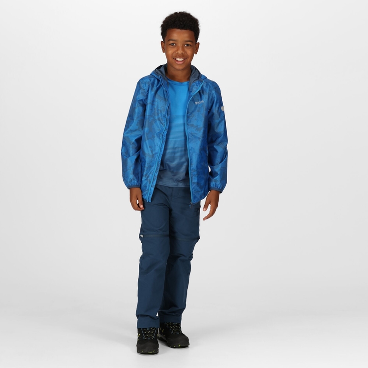 Kids Printed Lever Packaway Waterproof Jacket Indigo Blue Regatta UK